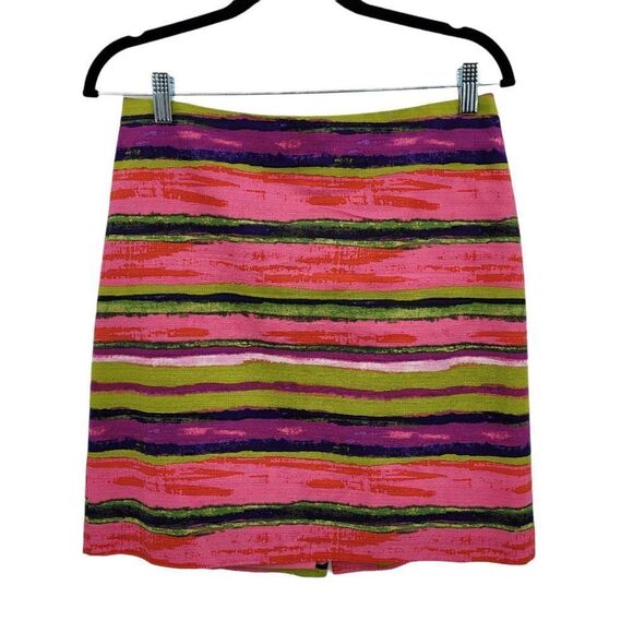 Ann Taylor Skirt Womens 6 Cotton Dopamine Vivid Rainbow Striped Mini Pencil - Picture 1 of 6